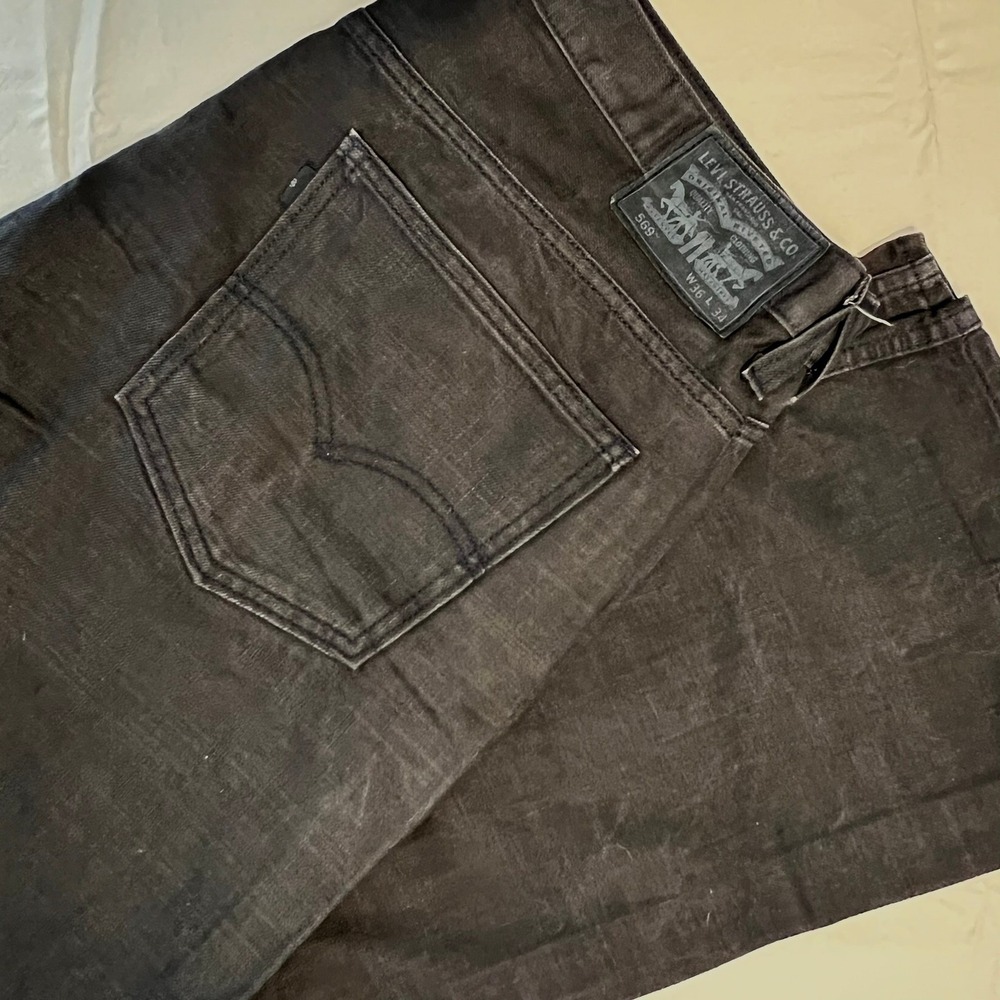 RARE Levi's 569 Loose Straight Jeans 36x34 Brown Metal Line 8 Faded Black EUC
